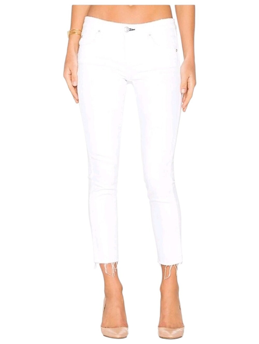 AMO Stix Crop Jeans in Sea Salt White Wash Raw Hem Size 26